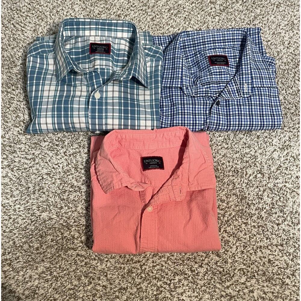 Lot Of 3 Untuck It Shirt Men M Short & Long Sleeve Button Up Print‎ Casual